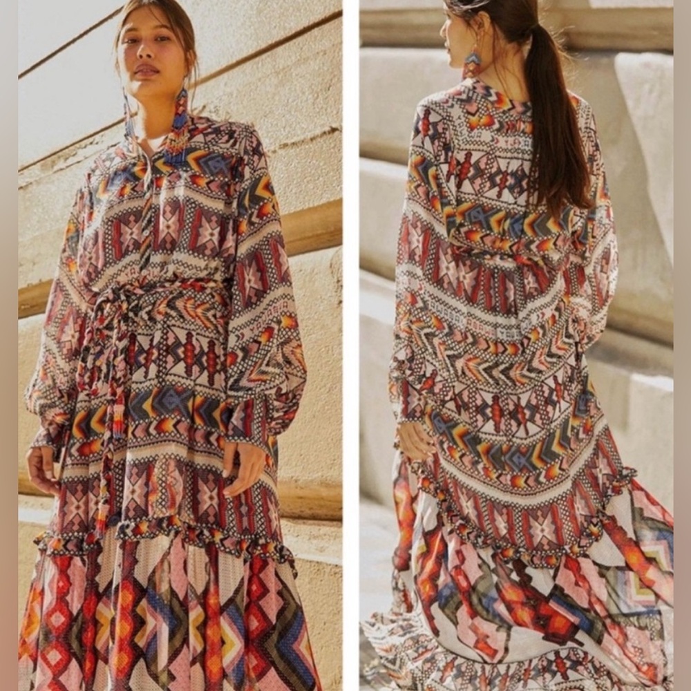 FARM Rio Amulet Maxi Dress - Vibrant Long Sleeve Maxi Dress